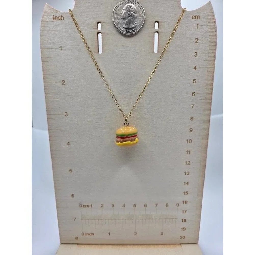 Burger Necklace Gold Toned Stainless‎ Steel 24